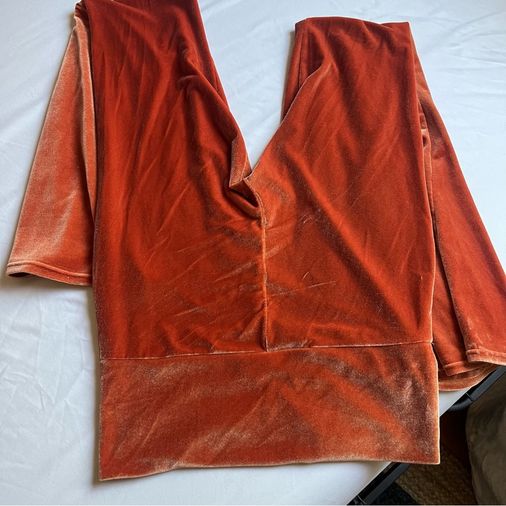 Home Cooked Karma Women's Burnt Orange Velvet Flare Pants - Picture 4 of 5